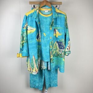 Nino Wong Vintage 3 Pc Set Outfit Resortwear Coastal Village Rayon‎ Size Medium